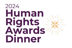 [ai] Graphic design featuring the text '2024 Human Rights Awards Dinner' in purple, with an orange starburst icon to the right.